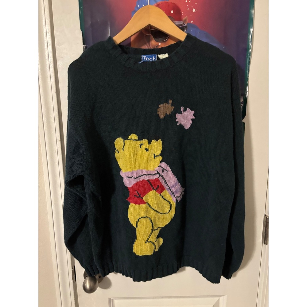 Vintage Disney Pooh Mens Forest Green Knit Winnie the Pooh Sweater Crewneck